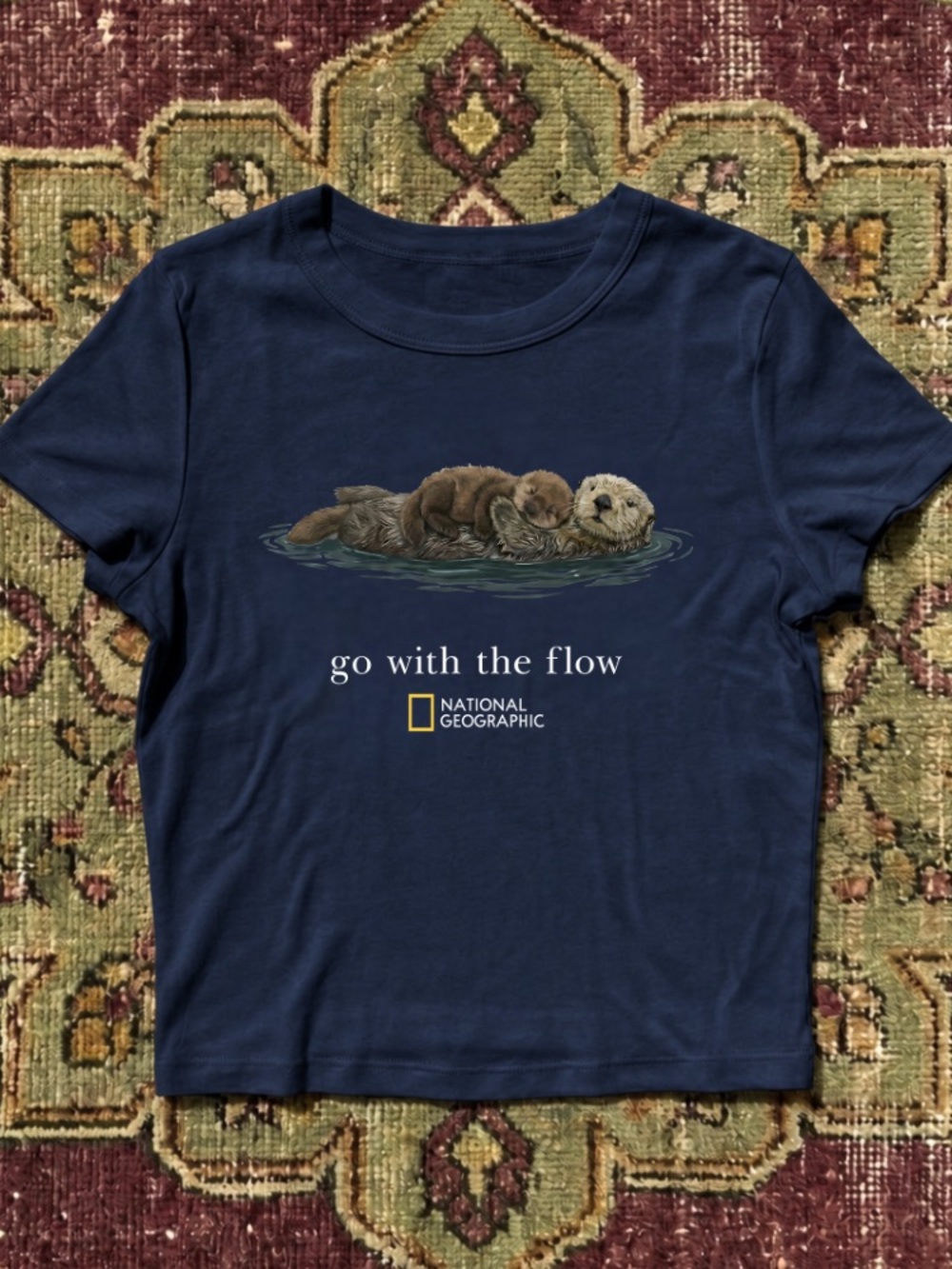 Sea Otter Mother And Pup Animal Wildlife Vintage Navy Blue BabyTee
